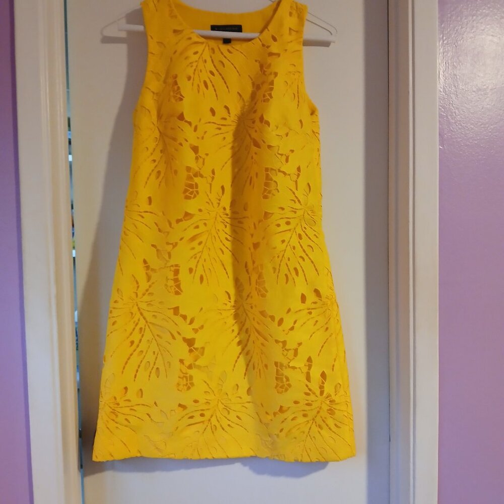 Banana Republic Bright Yellow Laser-Cut A-Line Dress